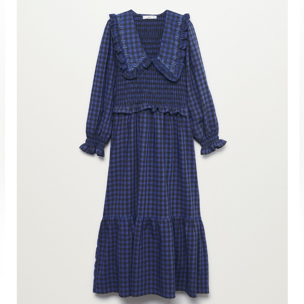 Mango Blue Plaid Long Sleeve Dress | Size S